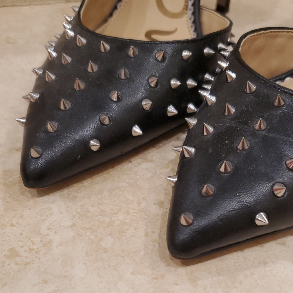 Sam Edelman Black Spike-Stud Pointed Toe Stilettos - Picture 2 of 5